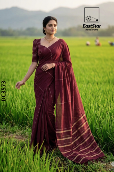 Marron Handloom Cotton Saree DC3573