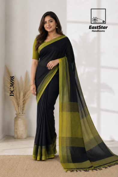Black Handloom Cotton Saree DC3698