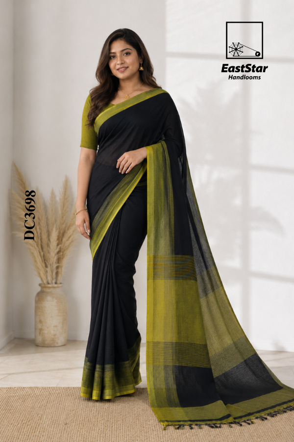 Black Handloom Cotton Saree DC3698 Black Handloom Cotton Saree DC3698