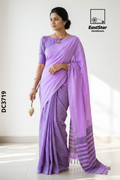 Lavender And Violet Handloom Cotton Saree DC3719