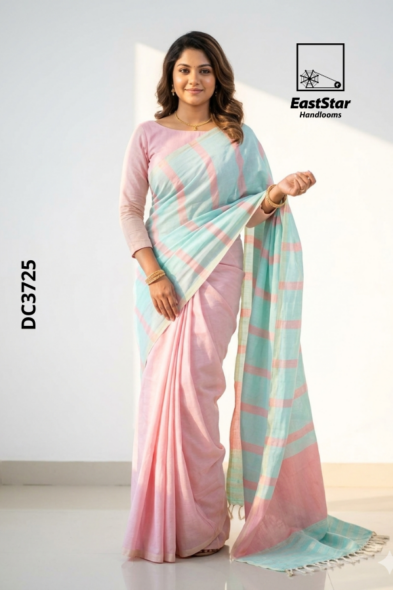 Soft Pastel Pink Handloom Cotton Saree DC3725