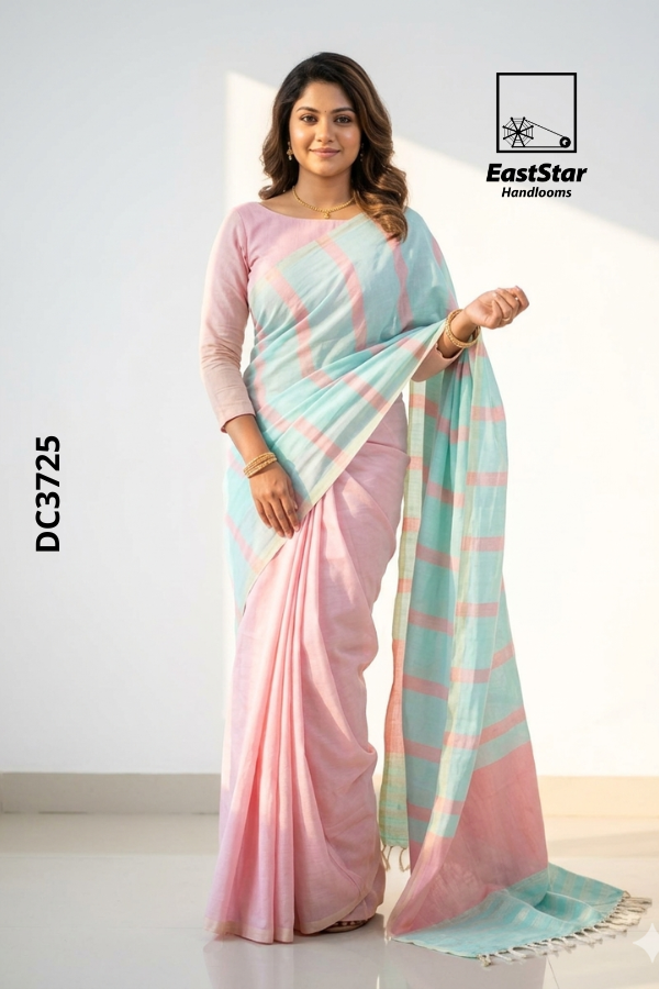 Soft Pastel Pink Handloom Cotton Saree DC3725