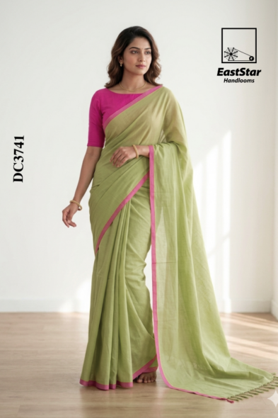Light Pistachio Green Handloom Cotton Saree DC3741