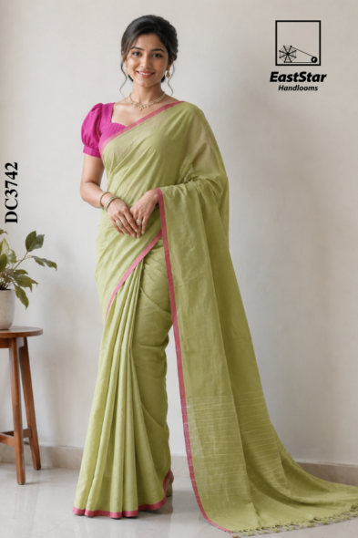 Light Pistachio Green Handloom Cotton Saree DC3742