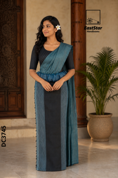 Charcoal Black Handloom Cotton Saree DC3745