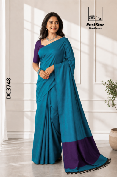 Blue  Handloom Cotton Saree DC3748