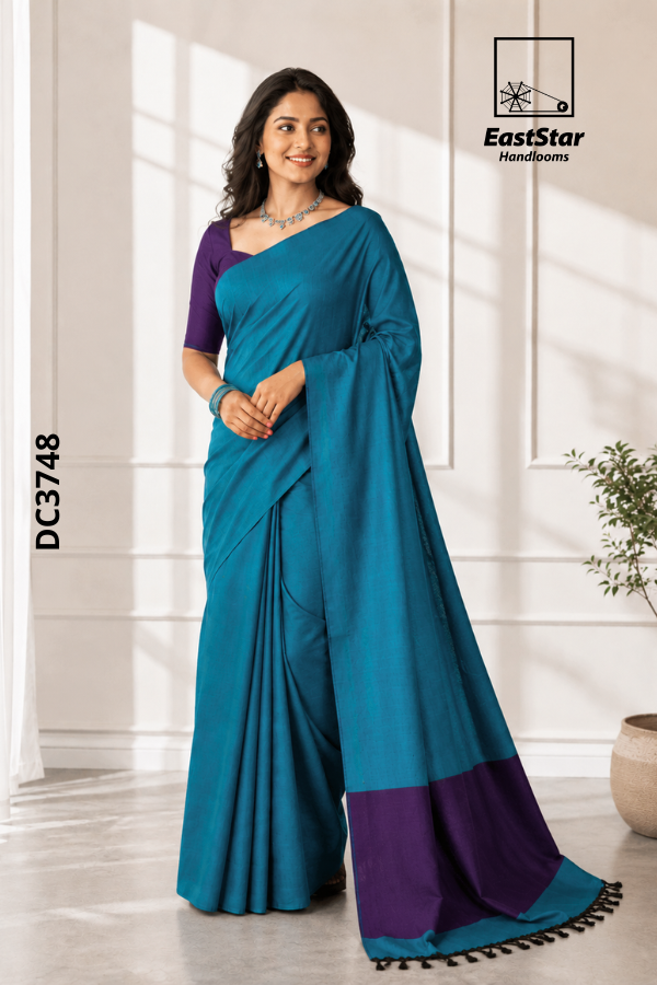 Blue Handloom Cotton Saree DC3748 Blue Handloom Cotton Saree DC3748