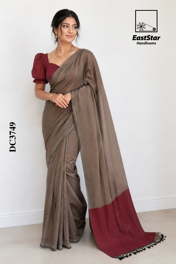 Earthy Taupe-Brown Handloom Cotton Saree DC3749 Earthy Taupe-Brown Handloom Cotton Saree DC3749