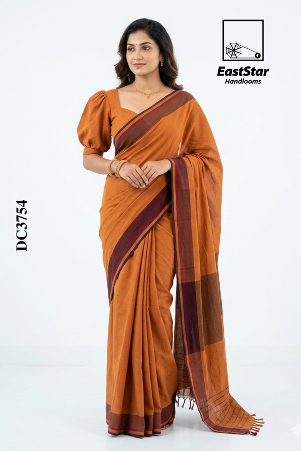 Rust Orange Handloom Cotton Saree DC3754