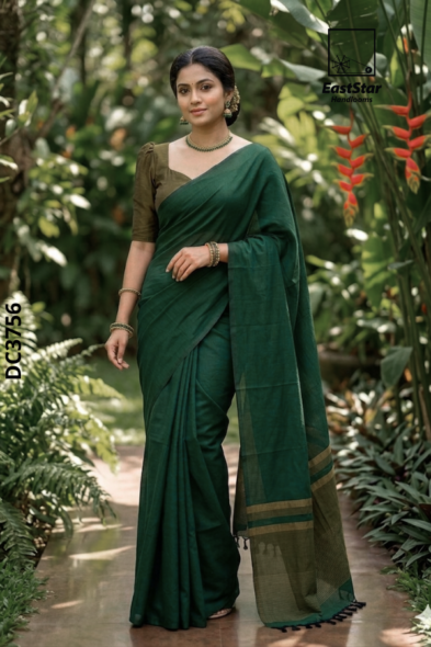 Deep Green Handloom Cotton Saree DC3756