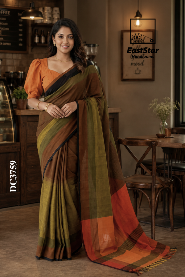 Colour Full Handloom Cotton Saree DC3759