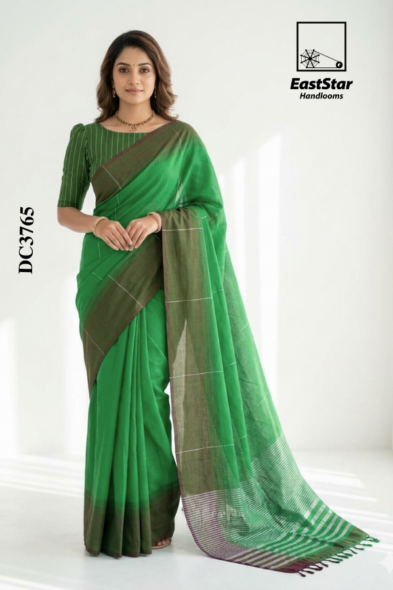 Green  Handloom Cotton Saree DC3765