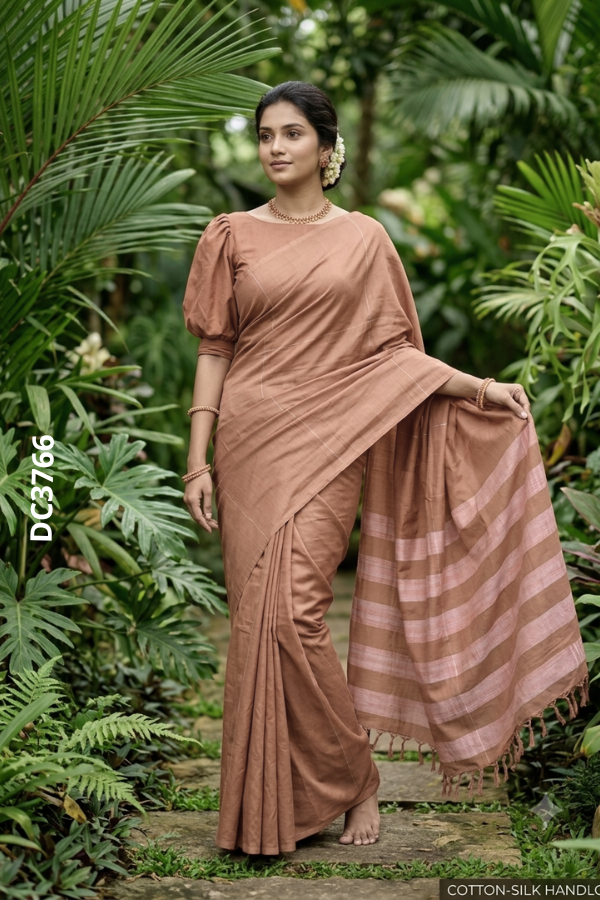 Dusty Brown Handloom Cotton Saree DC3766 Dusty Brown Handloom Cotton Saree DC3766