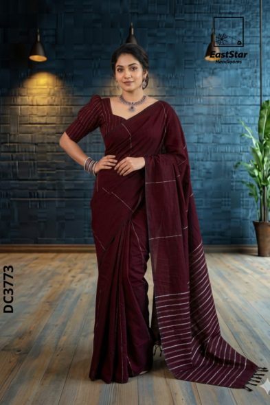Marron  Handloom cotton Saree DC3773