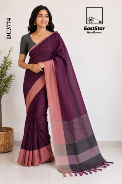 Deep Magenta-Purple Handloom Cotton Saree DC3774