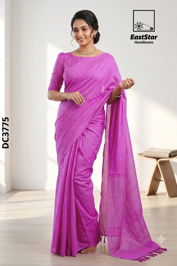 Magenta-Pink Handloom Cotton Saree DC3775 Magenta-Pink Handloom Cotton Saree DC3775