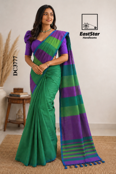 Green Handloom Cotton Saree DC3777