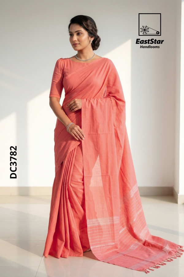 Pastel Peach Handloom Cotton Saree DC3782 Pastel Peach Handloom Cotton Saree DC3782