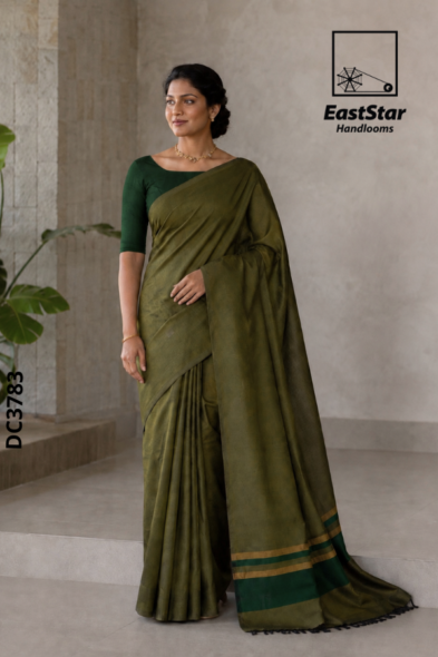Olive Green  Handloom Cotton Saree DC3783