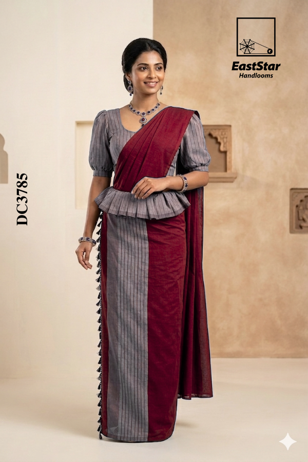 Red  Handloom Cotton Saree DC3785