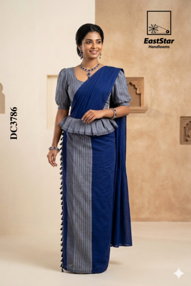 Deep Royal Blue Handloom Cotton Saree DC3786