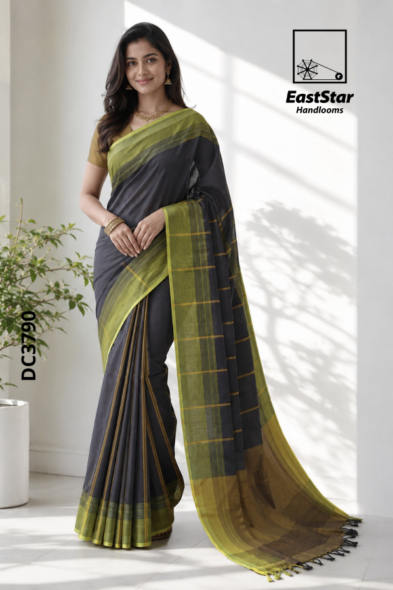 Black Handloom Cotton Saree DC3790