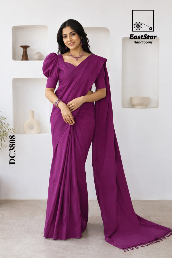 Magenta Purple Handloom Cotton Saree DC3808