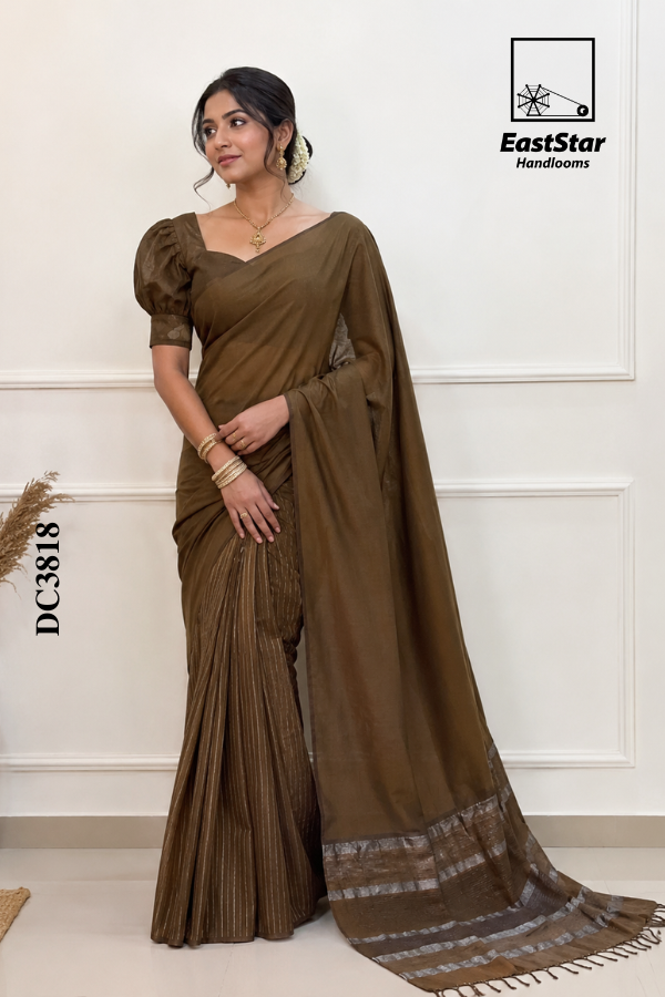 Earthy Brown  Handloom Cotton Saree DC3818