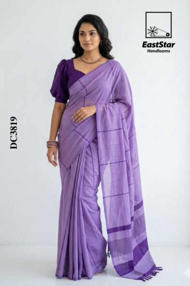 Lavender Purple Handloom Cotton Saree DC3819