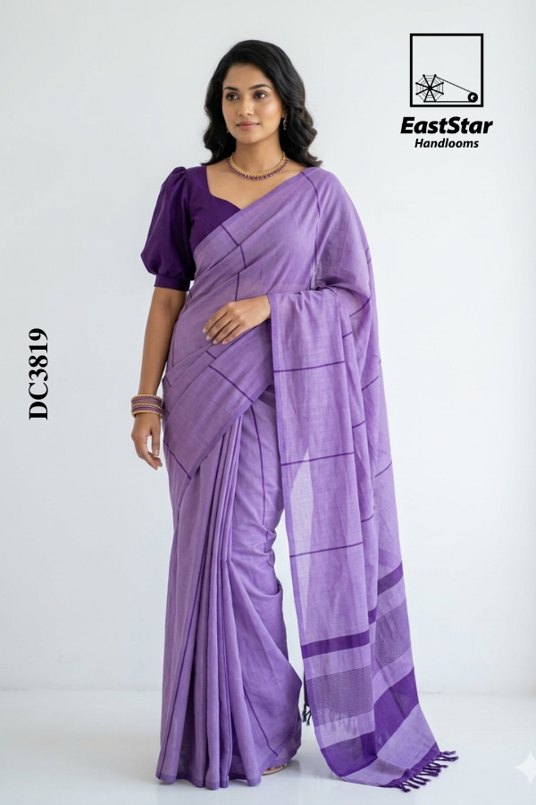 Lavender Purple Handloom Cotton Saree DC3819
