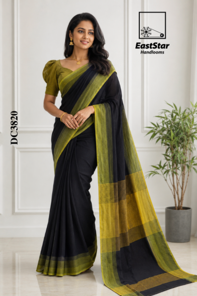 Black Handloom Cotton Saree DC3820