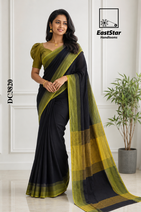 Black Handloom Cotton Saree DC3820 Black Handloom Cotton Saree DC3820