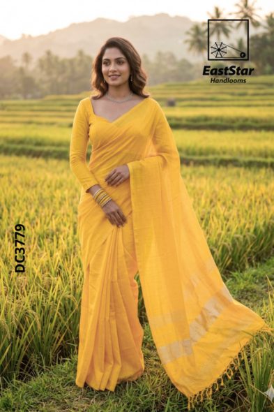 Yellow Handloom Cotton Saree DC3779