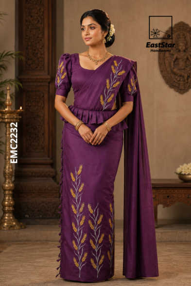 Deep Wine Embroidery cotton Saree EMC2232
