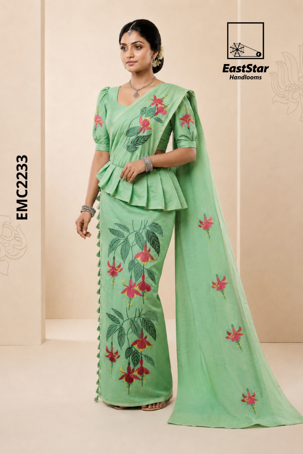 Mint Green Embroidery Cotton Saree EMC2233 Mint Green Embroidery Cotton Saree EMC2233