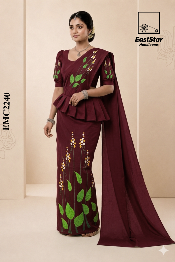 Marron Embroidery Cotton Saree EMC2240 Marron Embroidery Cotton Saree EMC2240