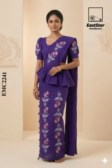 Purple Embroidery Cotton Saree EMC2241