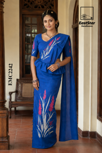 Royal Blue  Embroidery Cotton Saree EMC2242