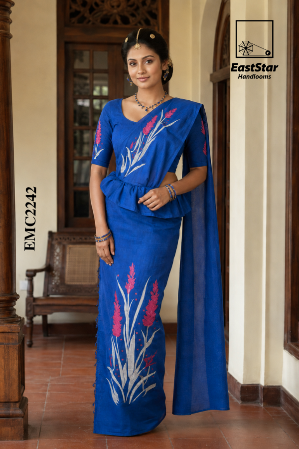 Royal Blue Embroidery Cotton Saree EMC2242 Royal Blue Embroidery Cotton Saree EMC2242
