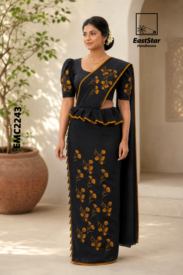 Black Embroidery Cotton Saree EMC2243
