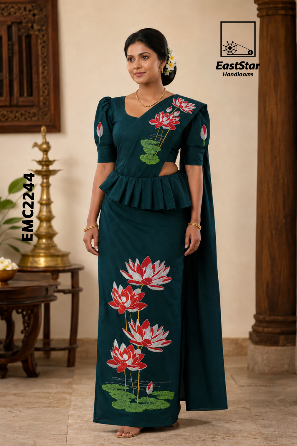 Deep  Green  Embroidery Cotton Saree EMC2244