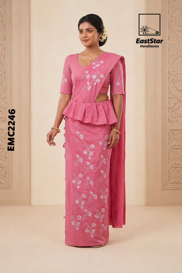 Pink Embroidery Cotton Saree EMC2246