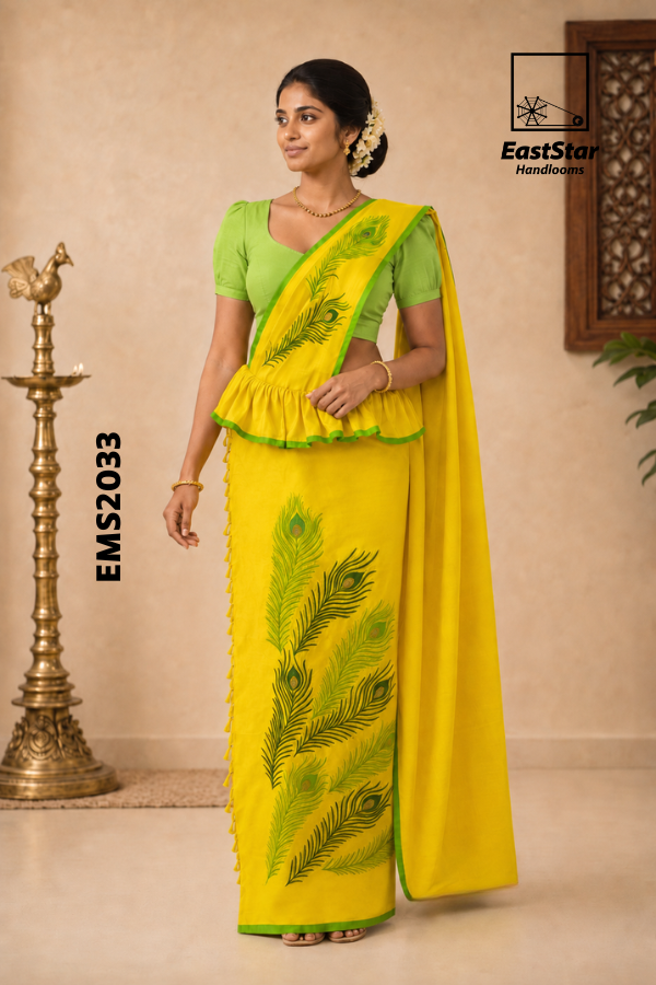 Yellow Embroidery Silk Saree EMS2033