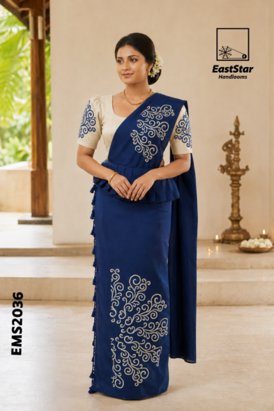 Royal Navy Blue Embroidery Silk Saree EMS2036