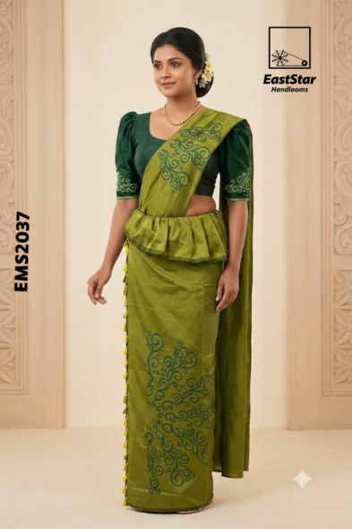 Olive Green Embroidery Silk Saree EMS2037