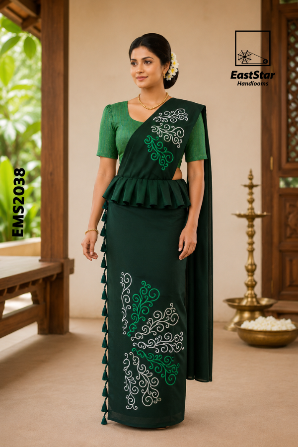 Dark Green Embroidery Silk Saree EMS2038