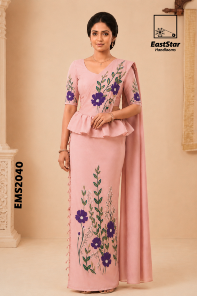 Dusty Baby Pink Embroidery Silk Saree EMS2040
