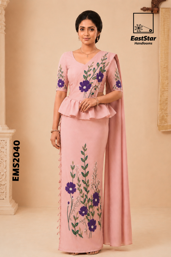 Dusty Baby Pink Embroidery Silk Saree EMS2040