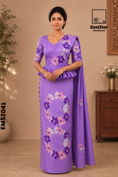 Lavender Purple  Embroidery Silk Saree EMS2041