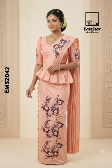 Soft Peach Embroidery Silk Saree EMS2042